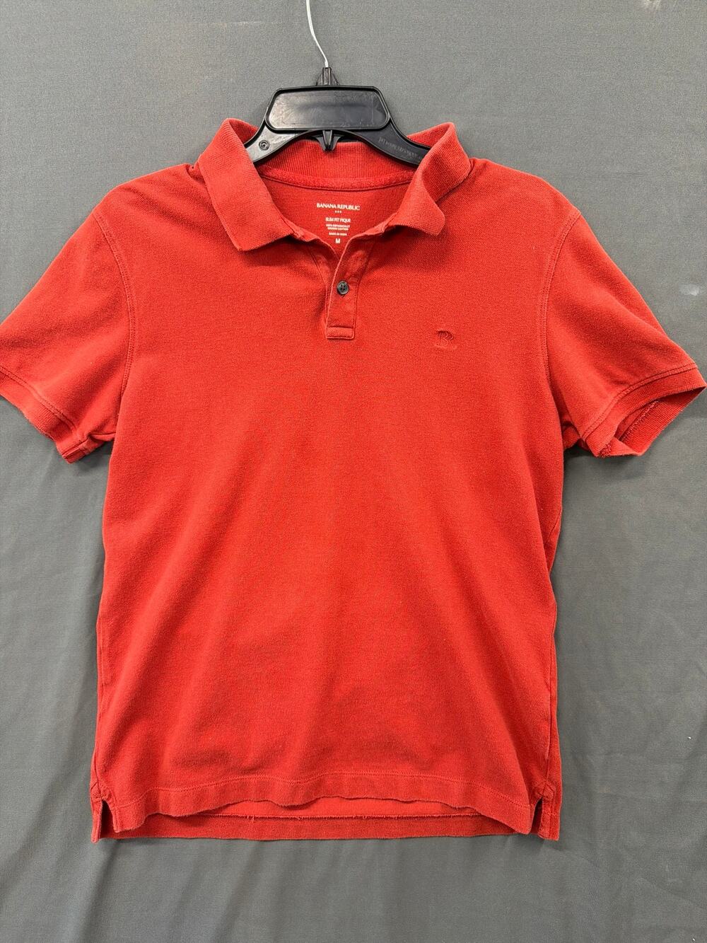 Banana Republic Men's Medium Red Slim Fit Pique Polo Shirt Organic Cotton